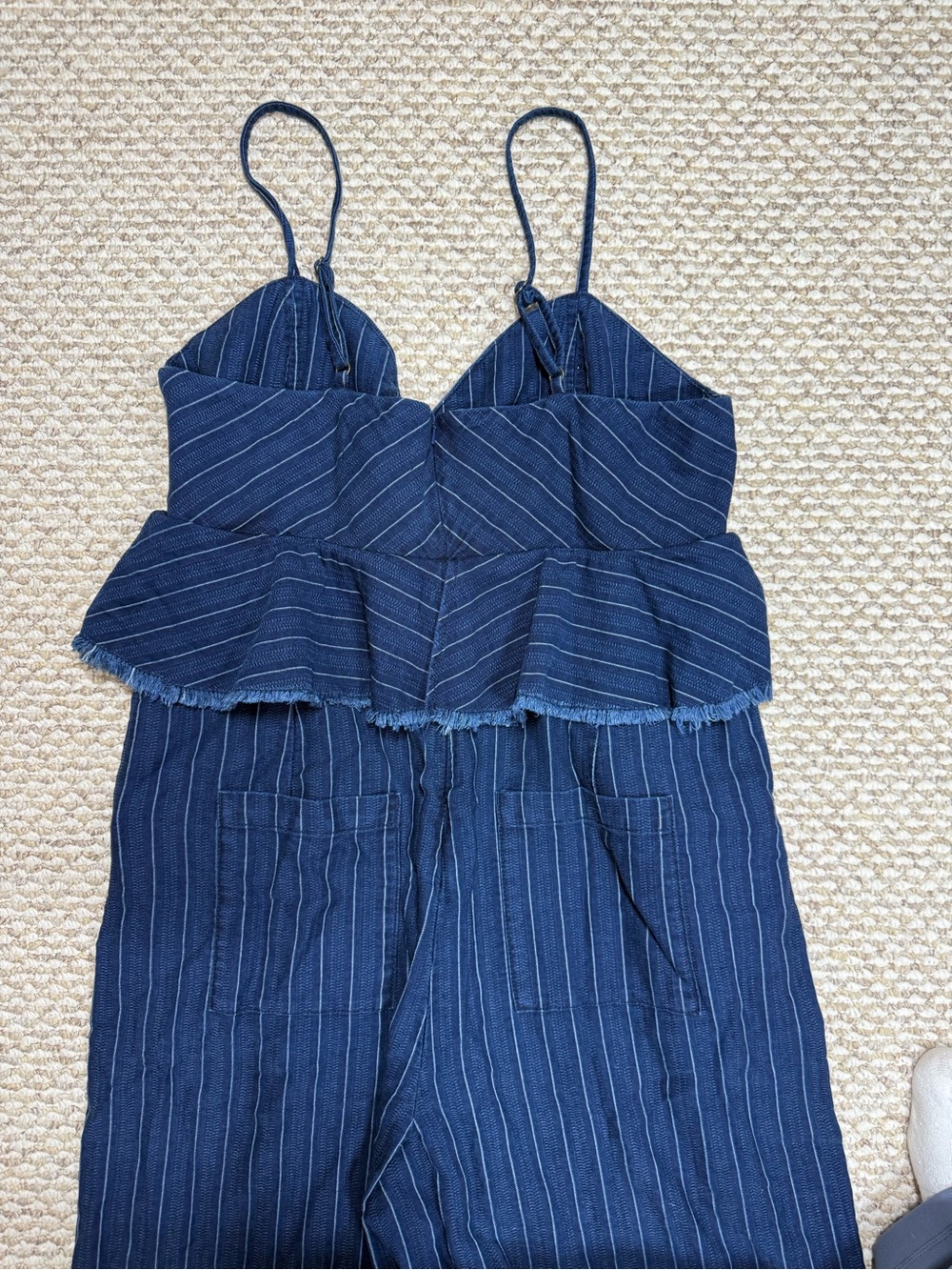 NWT Anthropologie Maeve Denim Pinstripe Peplum Jumpsuit XL $148 - Picture 4 of 10